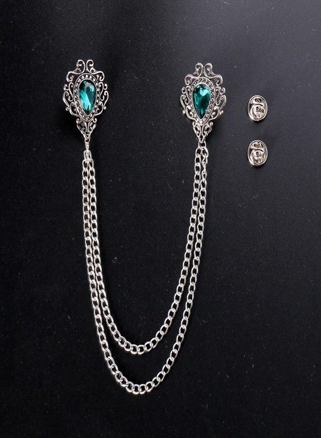 ROFARSO Raindrop Rhinestone Crystal Brooch Pins for Women Vintage Collar Chain Jewelry with Rhinestone Crystal, Accessory for Party Wedding Gift, Gift for Women Girl (Emerald Green) - Image 3