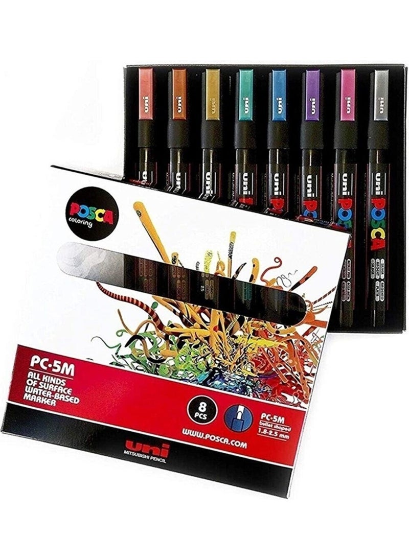 Uni Posca 5m Painting Marker Set of 8 Metallic Colors 