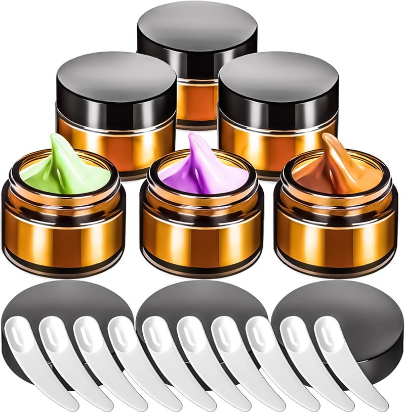MotBach MotBach 6 Pack 1 oz Glass Jars with Lids 60ml Mini Round Clear Glass Jars with Inner Liners and Spatulas, Travel Size Containers Jars for Toiletries Creams Makeup Cosmetic Sample Lotion (Amber Lid)