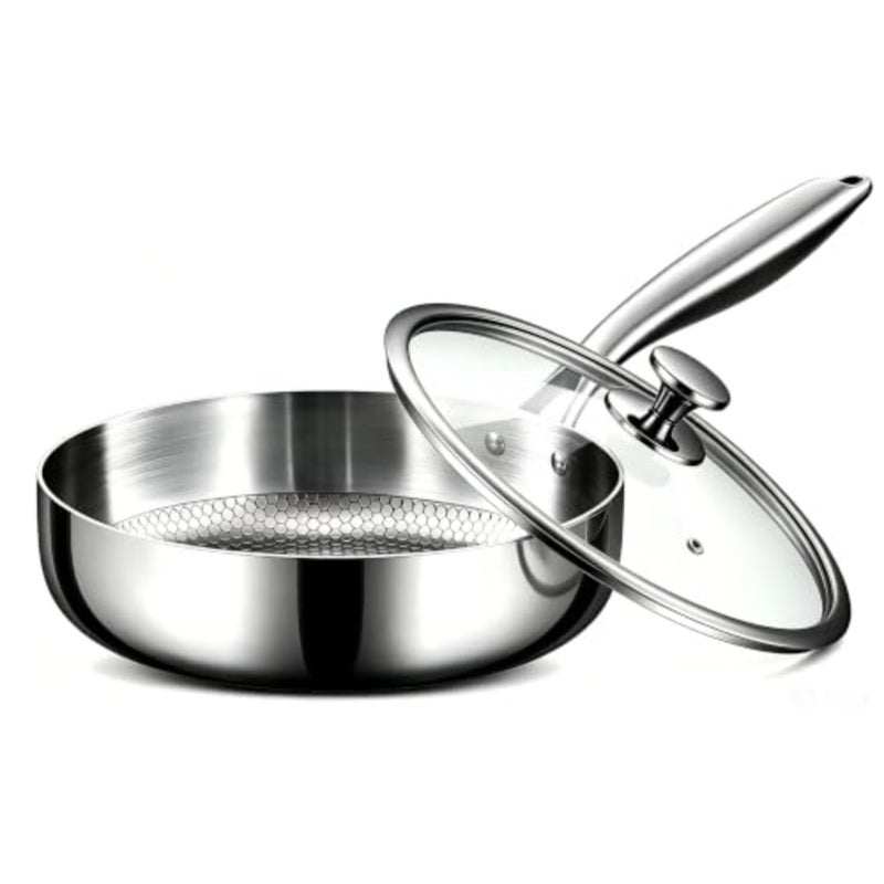 Titanium Frying Pan With Lid, NON-STICK, Uncoated Hammered Skillet Good For Healthy 28cm - Image 1