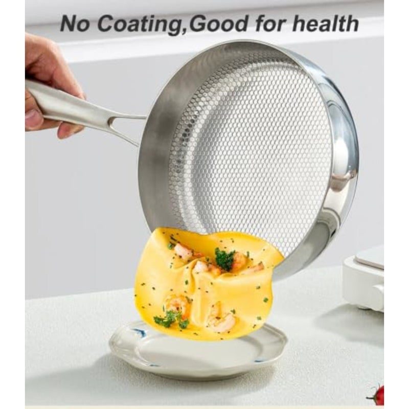 Titanium Frying Pan With Lid, NON-STICK, Uncoated Hammered Skillet Good For Healthy 28cm - Image 2