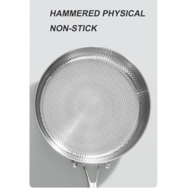 Titanium Frying Pan With Lid, NON-STICK, Uncoated Hammered Skillet Good For Healthy 28cm - Image 3