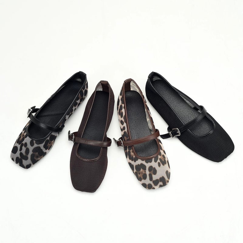 Women's Square Toe Leopard Print Flat Mule Shoes - Image 2