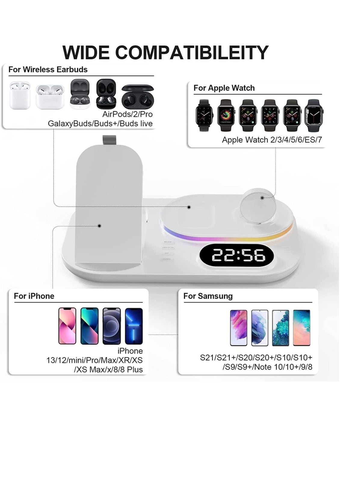 Glassology 4 In 1 30w Wireless Charger Station With Clock