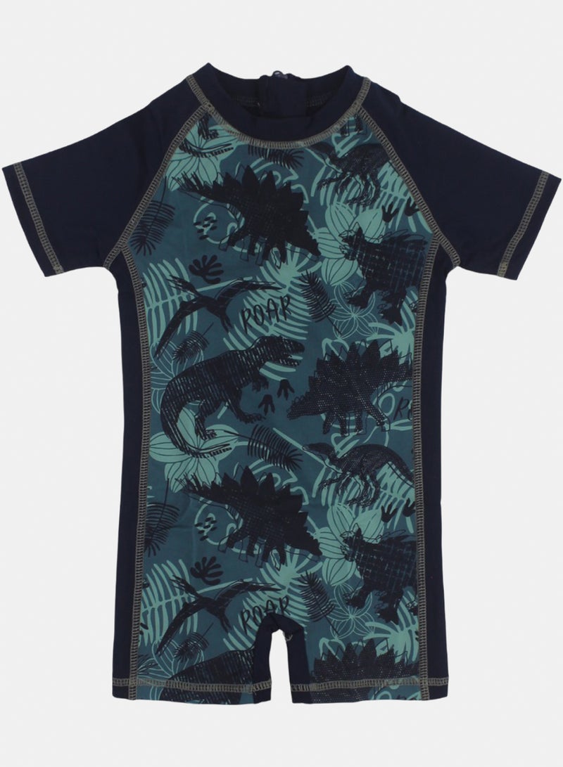Baby Boys Sunsuit One-Piece – Navy with Dino Print