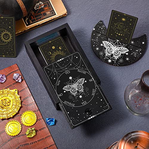 Yulejo Wooden Tarot Card Case and Stand Holder, Cards Box Fortune Telling Trinket Keepsake with Pendulum Board Moon Shape Altar Display for Witch (Stylish Style) - Image 5