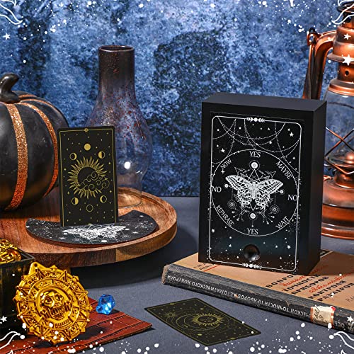 Yulejo Wooden Tarot Card Case and Stand Holder, Cards Box Fortune Telling Trinket Keepsake with Pendulum Board Moon Shape Altar Display for Witch (Stylish Style) - Image 4