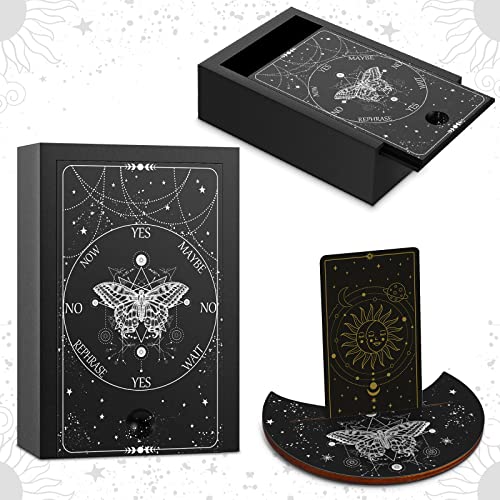 Yulejo Wooden Tarot Card Case and Stand Holder, Cards Box Fortune Telling Trinket Keepsake with Pendulum Board Moon Shape Altar Display for Witch (Stylish Style) - Image 1