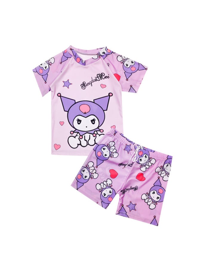 إسكدنيا ملابس سباحة للأطفال للأولاد والبنات ملابس سباحة مقسمة سريعة الجفاف للفتيات والفتيان والأطفال والرضع بدلة سباحة قطعة واحدة كرتونية لطيفة - اللون: وردي أرجواني Kulomi (زاوية مسطحة مقسمة) - - Image 1