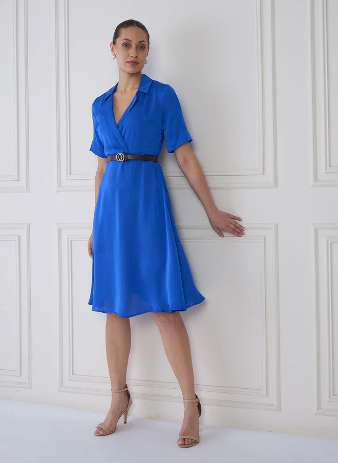 Salt Attire  SALT ATTIRE Shirt Collar Short Sleeves Wrap Dress for Women | Best Price UAE