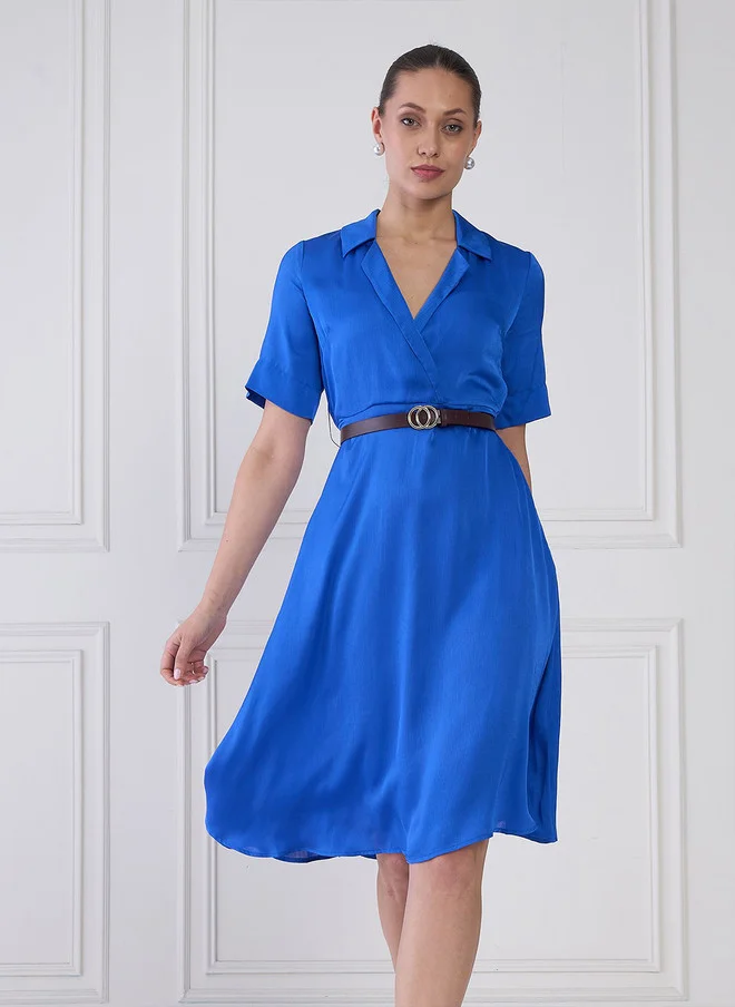 Salt Attire  SALT ATTIRE Shirt Collar Short Sleeves Wrap Dress for Women | Best Price UAE