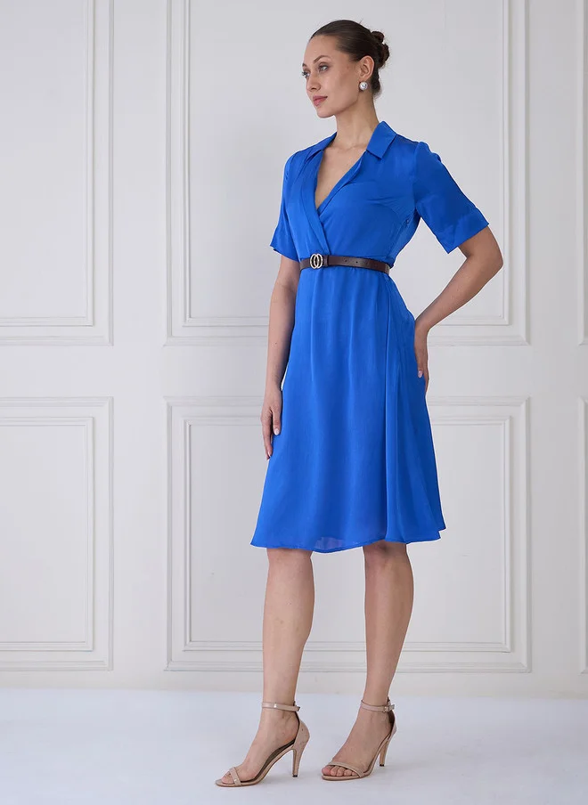 Salt Attire  SALT ATTIRE Shirt Collar Short Sleeves Wrap Dress for Women | Best Price UAE