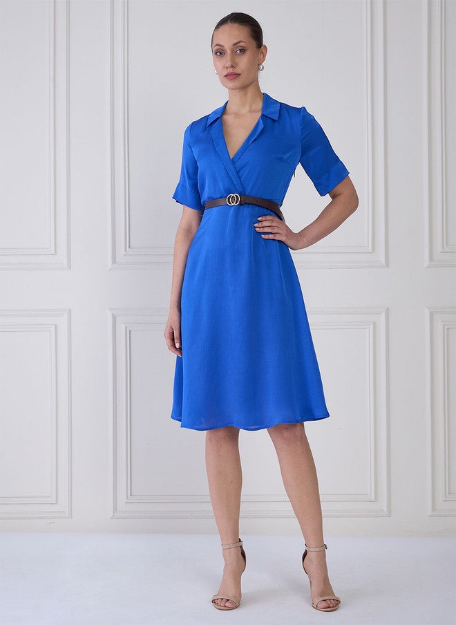 SALT ATTIRE Shirt Collar Short Sleeves Wrap Dress - Image 1