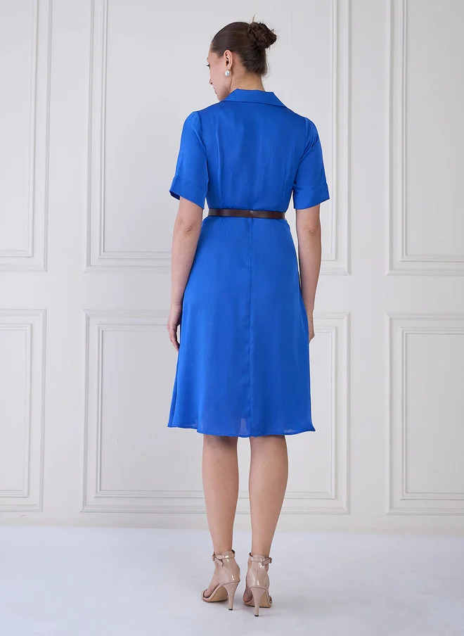 Salt Attire  SALT ATTIRE Shirt Collar Short Sleeves Wrap Dress for Women | Best Price UAE