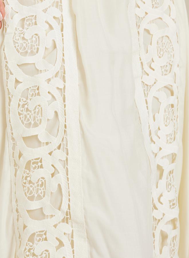 Styli Off White Cut-Out Lace Insert Maxi Skirt - Image 3