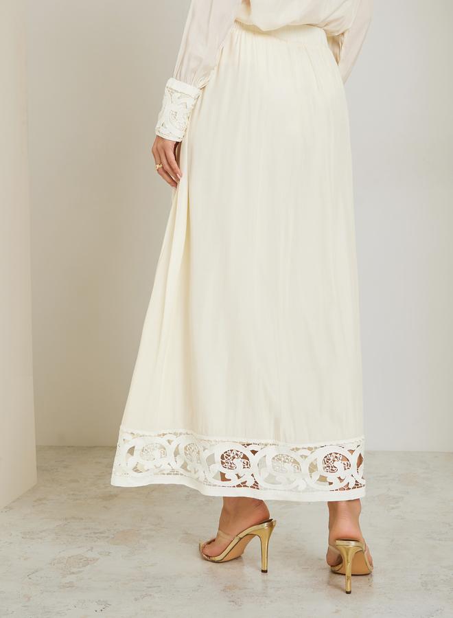 Styli Off White Cut-Out Lace Insert Maxi Skirt - Image 4