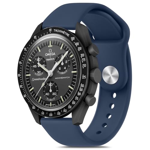 Meliya Bands for Moonswatch Watch Soft Silicone Strap Compatible with Omega X Swatch Moonswatch SpeedmasterRolexSEIKO 20mm Watch Swatch Omega Moonswatch Speedmaster Watch Replacement Band for Women Men Navy Blue - Image 1