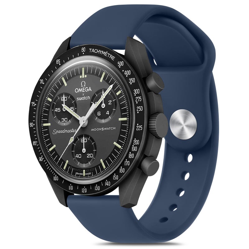 Meliya Bands for Moonswatch Watch Soft Silicone Strap Compatible with Omega X Swatch Moonswatch SpeedmasterRolexSEIKO 20mm Watch Swatch Omega Moonswatch Speedmaster Watch Replacement Band for Women Men Navy Blue - Image 2