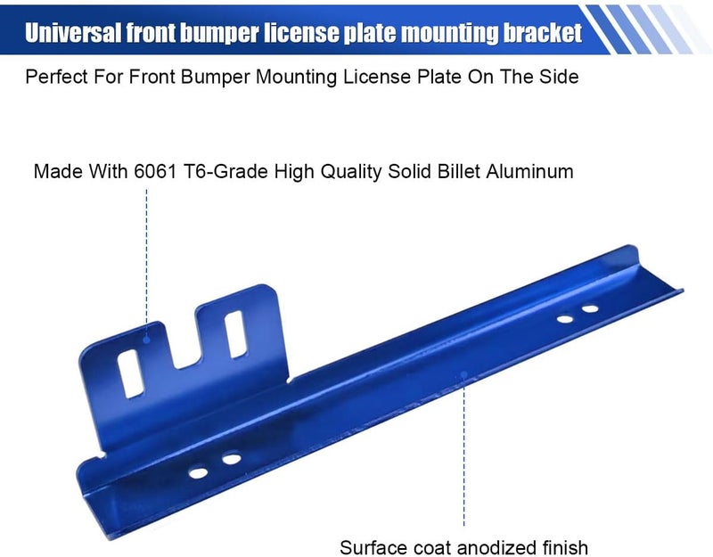 LHDOS Car License Plate Bracket Holder, Aluminum Front Bumper License Plate Relocator Frame Holder Bar, License Plate Mount Bracket Kit with Bolts and Nuts, Universal License Plate Holder (Blue) - Image 4