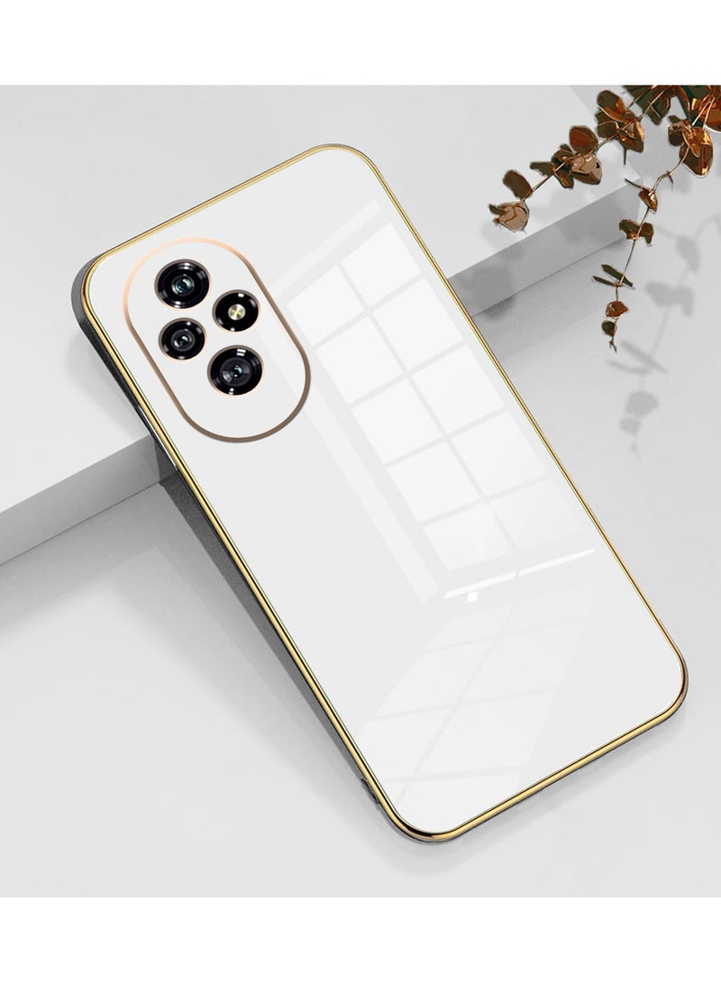Compatible with Honor 200 cover, smooth veneer gold plated chrome, white Thin and smooth shock-proof full protection Honor 200 case -white