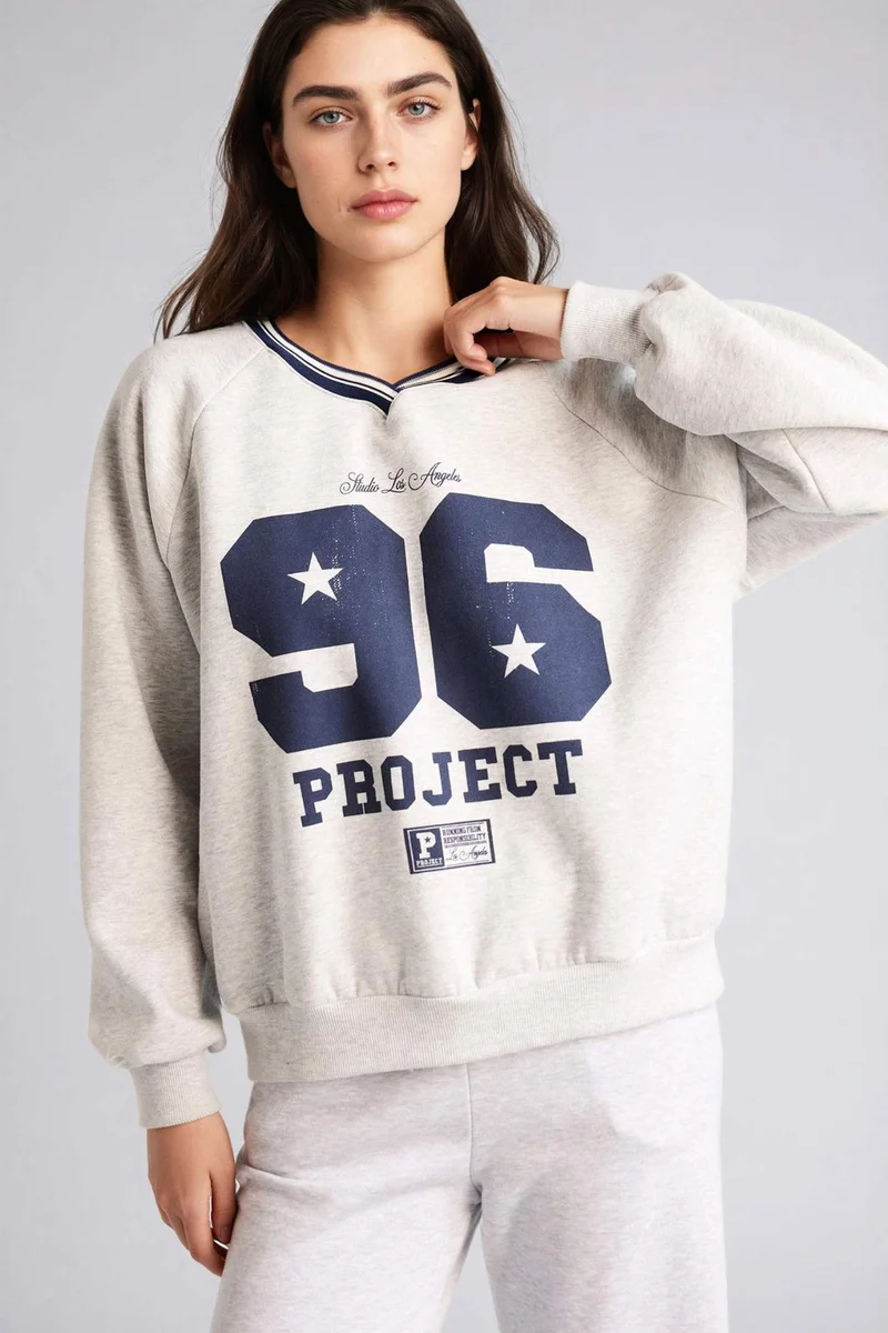 DeFacto Oversize Fit Printed Long Sleeve Sweatshirt