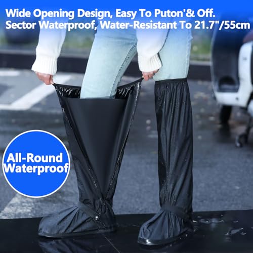 Massmot 23.62 Inch Rain Shoes Cover for Men Women, Tall Waterproof Shoe Cover Protector, Reusable PVC Shoe Cover for Rainy Season with Reflective Strips for Outdoor Activities and Rainy Season (Black, 9UK) - Image 3