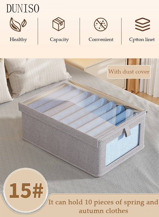 DUNISO Clothing Storage Bag, Stackable Cotton Drawer Wardrobe With Lid, Transparent Mesh Window And Handle, Used For Storing Clothes, Jeans, Leggings, Sweaters, Beige - Image 5