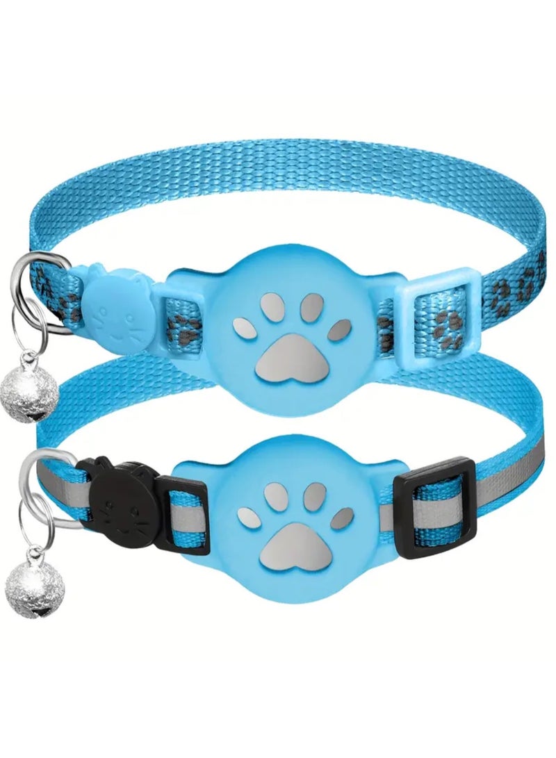 2PCS Reflective Cat Collar with GPS Device Holder – Safety Breakaway Pet Collar for Cats & Small Dogs | Adjustable Anti-Lost Tracking Collar