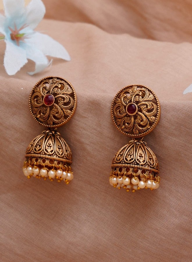 Karatcart Gold Plated Round Jhumki Earrings for Women - Image 3