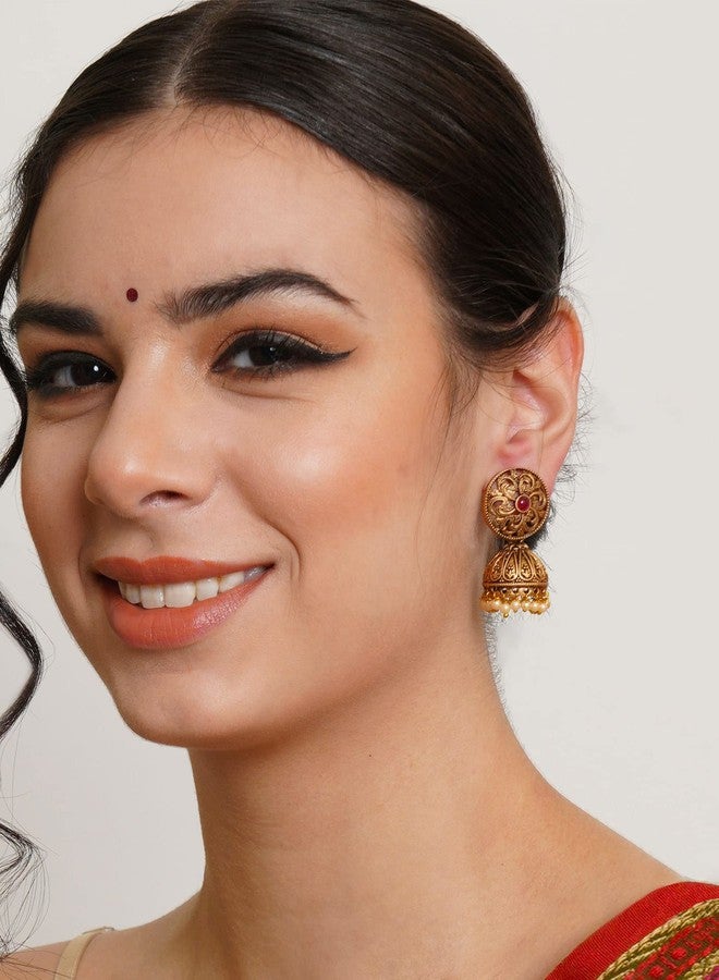 Karatcart Gold Plated Round Jhumki Earrings for Women - Image 2