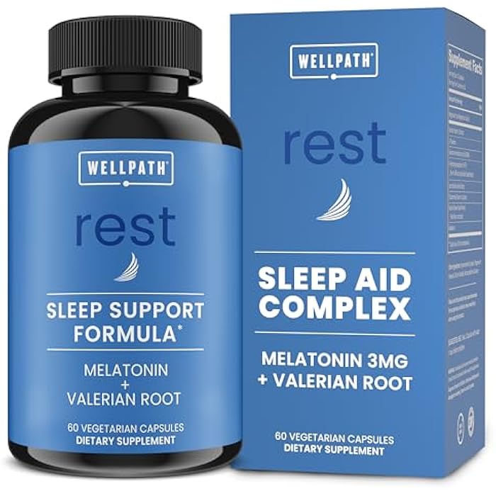 WellPath Rest Valerian Root Sleep Aid for Adults with Melatonin & L-Theanine | Natural & Herbal Sleeping Pills with Extra Strength | | 5-HTP, Lemon Balm, Chamomile, 60 Ct - Image 1