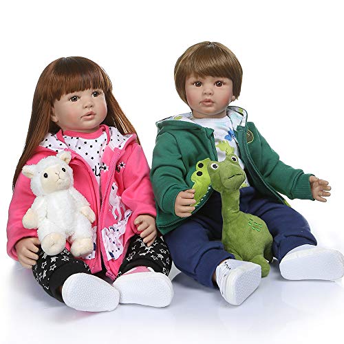 iCradle Realistic Look 24inch 60cm Reborn Baby Doll Twin Toddler Doll Soft Silicone Vinyl Bebe Doll Newborn Princess Long Hair Doll Toy for Ages 3 - Image 1