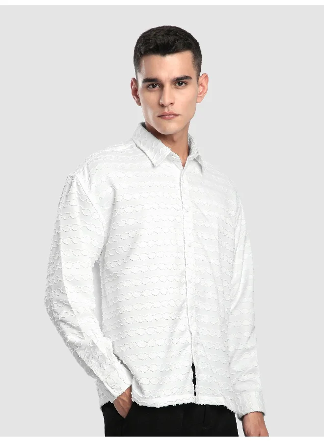 بيونغ قميص أبيض بنقشة موجة فرو