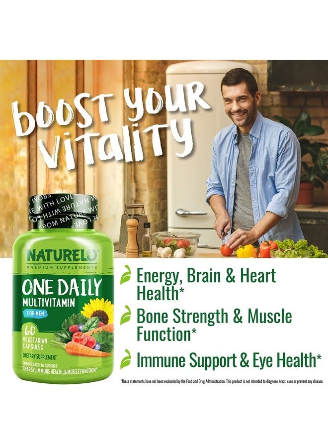 NATURELO One Daily Multivitamin for Men - with Vitamins & Minerals + Organic Whole Foods - Supplement to Boost Energy, General Health - Non-GMO - 60 Capsules - 2 Month Supply - Image 2