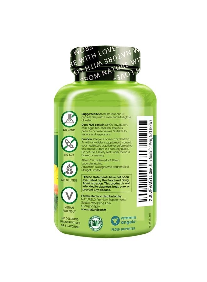 NATURELO One Daily Multivitamin for Men - with Vitamins & Minerals + Organic Whole Foods - Supplement to Boost Energy, General Health - Non-GMO - 60 Capsules - 2 Month Supply - Image 1