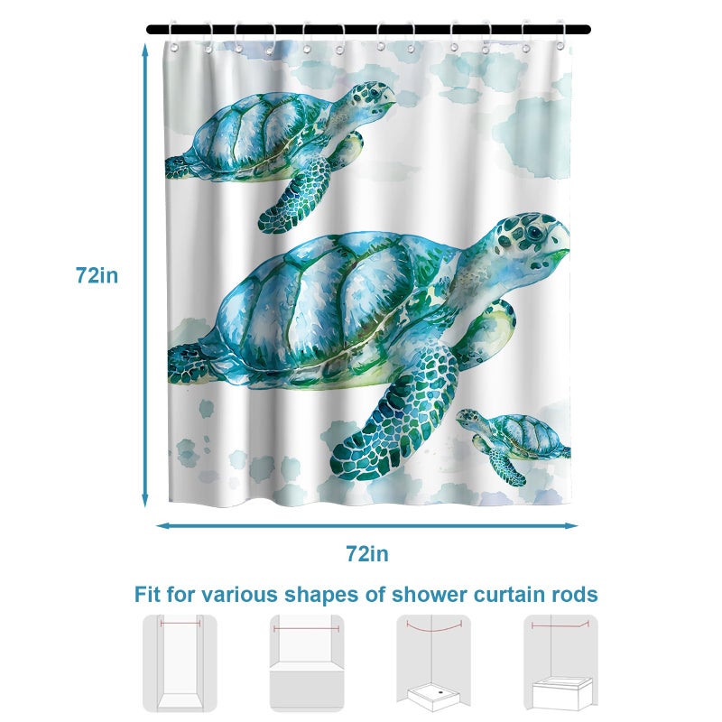 Final Friday Beach Nautical Sea Turtle Theme Fabric Shower Curtain Sets Ocean Family Bathroom Decor with Hooks Waterproof Washable 72 x 72 inches White Blue and Green - Image 4
