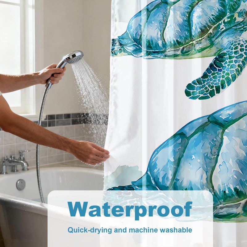 Final Friday Beach Nautical Sea Turtle Theme Fabric Shower Curtain Sets Ocean Family Bathroom Decor with Hooks Waterproof Washable 72 x 72 inches White Blue and Green - Image 5