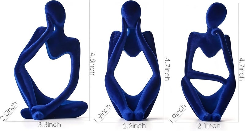 XINXUAN Thinker Statue Home Decor-Bookshelf & Living Room&Mantel-Collectible Figurines - 3 PCS Set (Flocking Blue) - Image 5