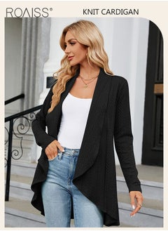 roaiss Ladies Casual Regular Fit Long Sleeve Top Women Solid Color Cardigan Casual and Versatile Women Knitted Coat  - Image 5