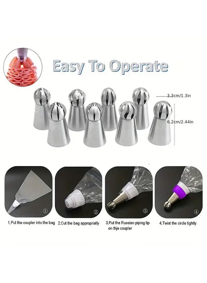 Russian Ball Frosted 8 Piece Set Piping Tips for Cake Cupcake Decorating - Image 3