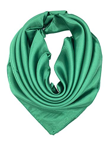 YOUR SMILE Pure Green Silk Feeling Scarf Women's Large Square Satin Headscarf(330) - Image 1