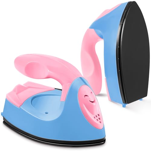 Honoson Mini Craft Iron Mini Heat Press Small Iron 3.93 x 2.36 x 2.76 in Portable Handy Tiny Flatiron with Charging Base Accessory for Fuse Bead Patch DIY Heat Transfer Vinyl(Dark Pink,Sky Blue) - Image 1