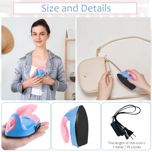 Honoson Mini Craft Iron Mini Heat Press Small Iron 3.93 x 2.36 x 2.76 in Portable Handy Tiny Flatiron with Charging Base Accessory for Fuse Bead Patch DIY Heat Transfer Vinyl(Dark Pink,Sky Blue) - Image 4