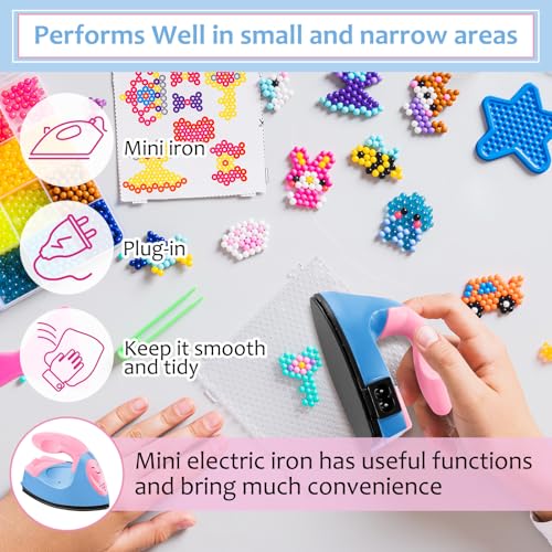Honoson Mini Craft Iron Mini Heat Press Small Iron 3.93 x 2.36 x 2.76 in Portable Handy Tiny Flatiron with Charging Base Accessory for Fuse Bead Patch DIY Heat Transfer Vinyl(Dark Pink,Sky Blue) - Image 5