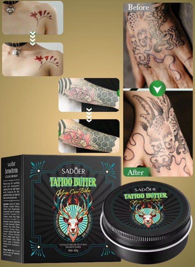 SADOER Tattoo Butter Balm 40G, Tattoo Aftercare Butter Balm Cream Prevents Fading, Soothe Skin Helps Heal Moisturizer Nourishing Tattoo Care Cream, Color Enhancement & Brightener Tattoo Healing Ointment - Image 1
