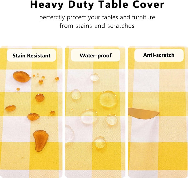 DWCN Checkered Tablecloth, Round, 160 cm, Washable, Weatherproof, Stain Protection, Waterproof, for Outdoor, Picnic, Dining Room, Garden, Party, Weddings, Yellow and White - Image 3