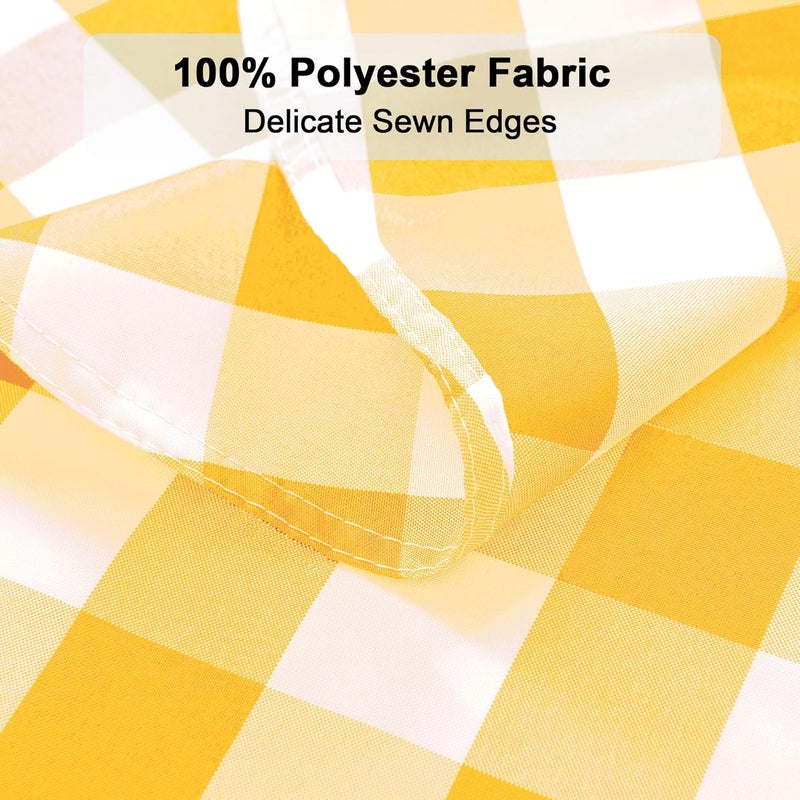 DWCN Checkered Tablecloth, Round, 160 cm, Washable, Weatherproof, Stain Protection, Waterproof, for Outdoor, Picnic, Dining Room, Garden, Party, Weddings, Yellow and White - Image 4