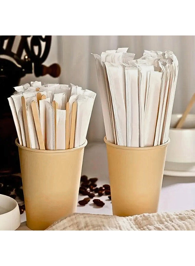MOMENT MOMENT 14 cm Disposable Wooden Coffee Stirrers [100 Pack] Individually Wrapped Stir Sticks for Tea, Hot Chocolate and Craft Projects  - Image 2