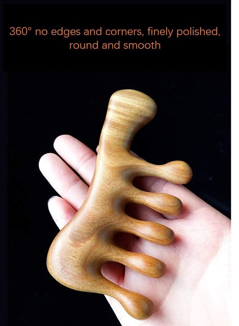 مشط تدليك من خشب الصندل الطبيعي لفروة الرأس واسترخاء الجسم بدون كهرباء ساكنة، جهاز تدليك خشبي للعناية بالشعر والوجه - Image 4