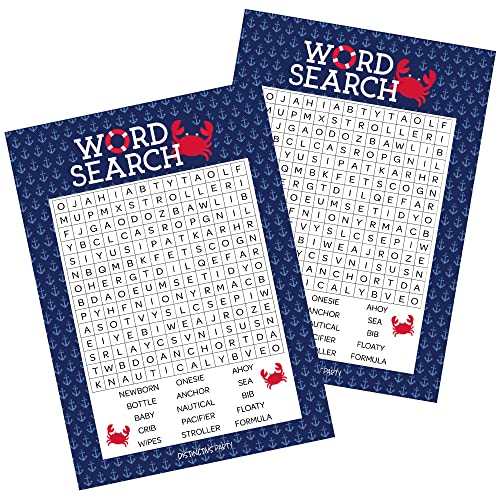 DISTINCTIVS Ahoy Its a Boy Baby Shower Word Search Game Nautical Theme 20 Player Cards Party Activity for Boy Baby Showers - Image 1